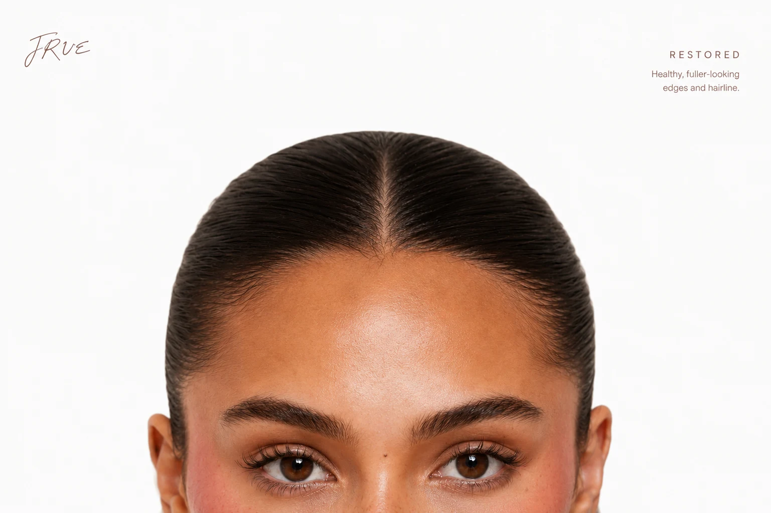 Close portrait highlighting restored-looking edges and hairline
